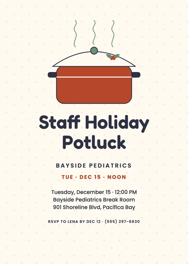 Covered Dish — Staff Potluck Christmas party invitation