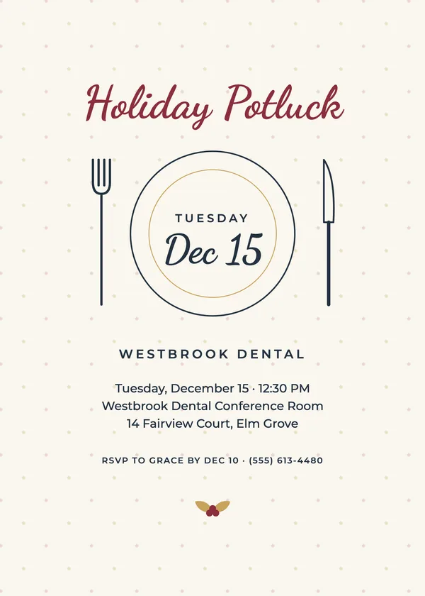 Place Setting — Staff Potluck Christmas party invitation