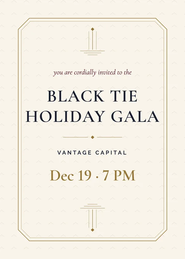 Deco Frame — Elegant Gold Gala Christmas party invitation