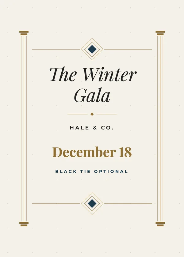 Deco Pillars — Elegant Gold Gala Christmas party invitation