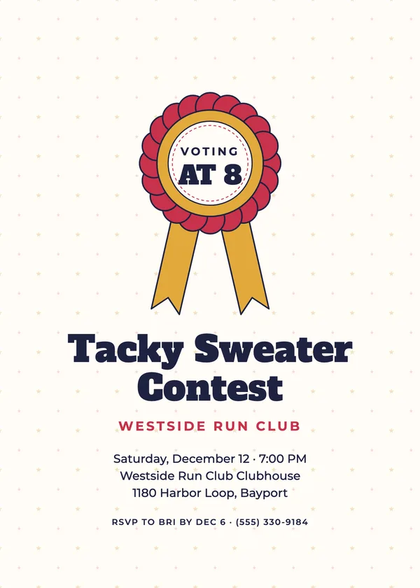 Prize Ribbon — Tacky Sweater Contest Christmas party invitation