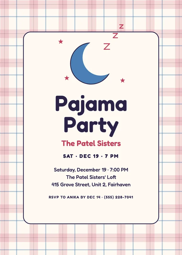 Flannel Night — Pajama Party Christmas party invitation