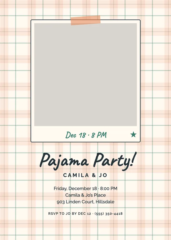 Snapshot PJs — Pajama Party Christmas party invitation with a photo window