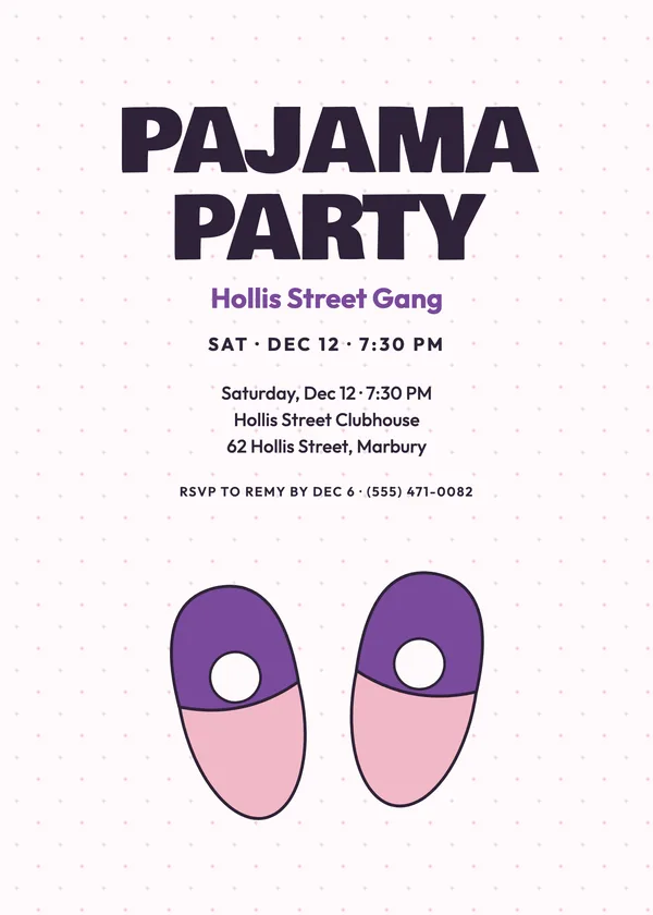 Slippers — Pajama Party Christmas party invitation