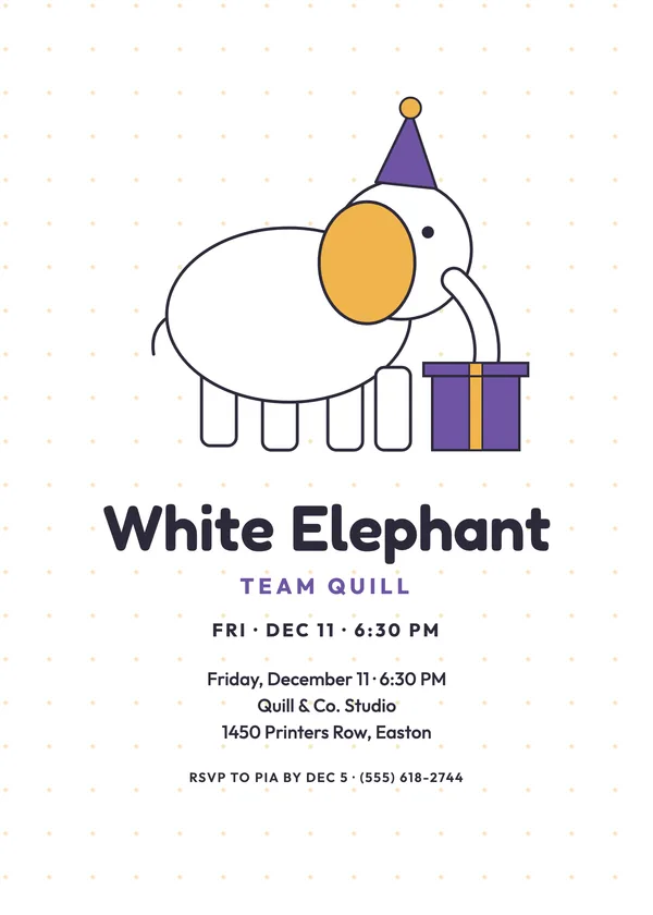 Party Elephant — White Elephant Christmas party invitation