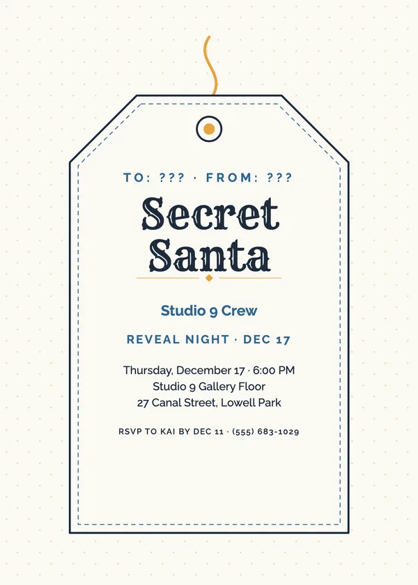 Gift Tag — Secret Santa Christmas party invitation