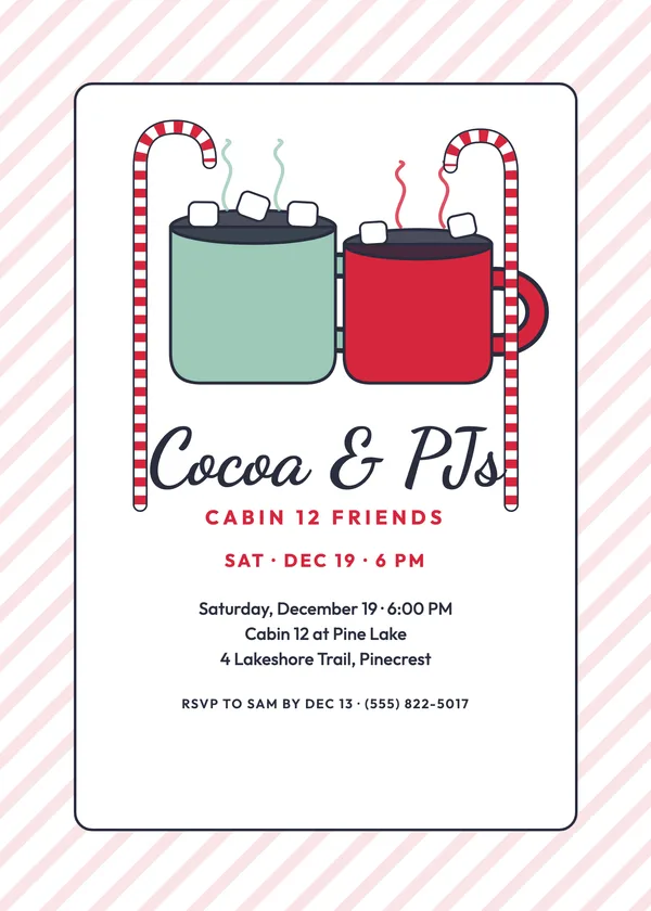 Candy Cane Lane — Cocoa & PJs Christmas party invitation