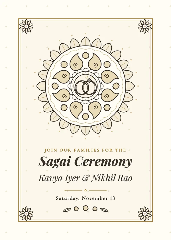 Sagai Medallion — Indian Ring Ceremony engagement invitation