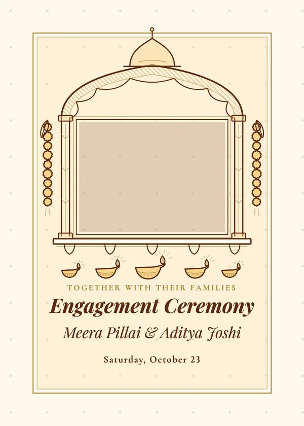 Jharokha Photo — Indian Ring Ceremony engagement invitation with a photo window