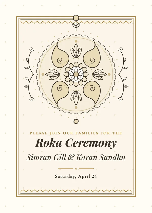 Roka Mehndi — Roka & Sangeet engagement invitation