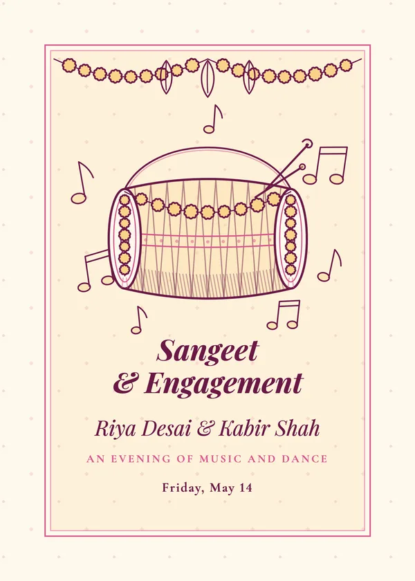 Sangeet Dhol — Roka & Sangeet engagement invitation