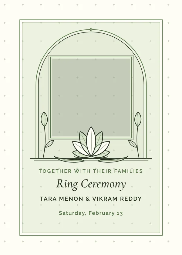 Lotus Arch Photo — Modern South Asian engagement invitation with a photo window