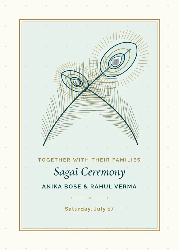 Peacock Feather — Modern South Asian engagement invitation