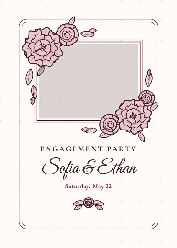 Peony Photo — Peonies & Garden Roses engagement invitation with a photo window