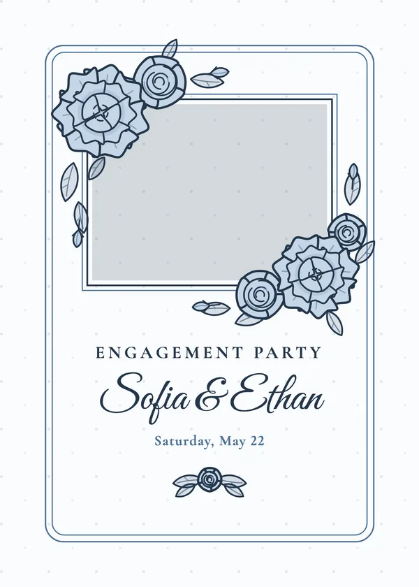 Peony Photo — Peonies & Garden Roses engagement invitation with a photo window