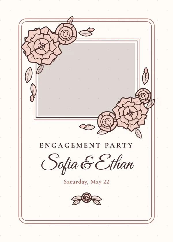 Peony Photo — Peonies & Garden Roses engagement invitation with a photo window