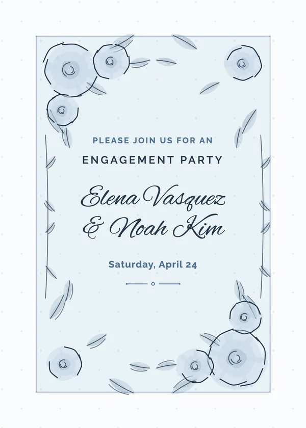 Watercolor Border invitation in dusty blue