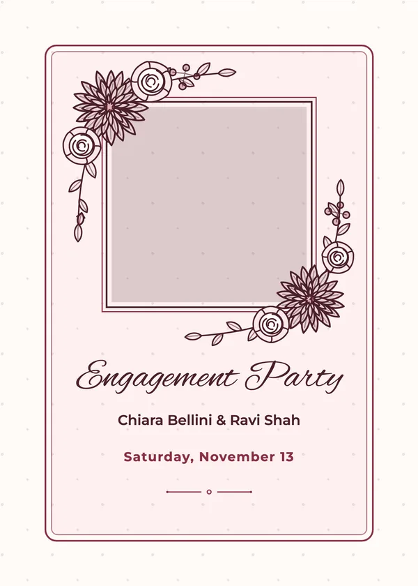 Burgundy Photo — Burgundy Florals engagement invitation with a photo window