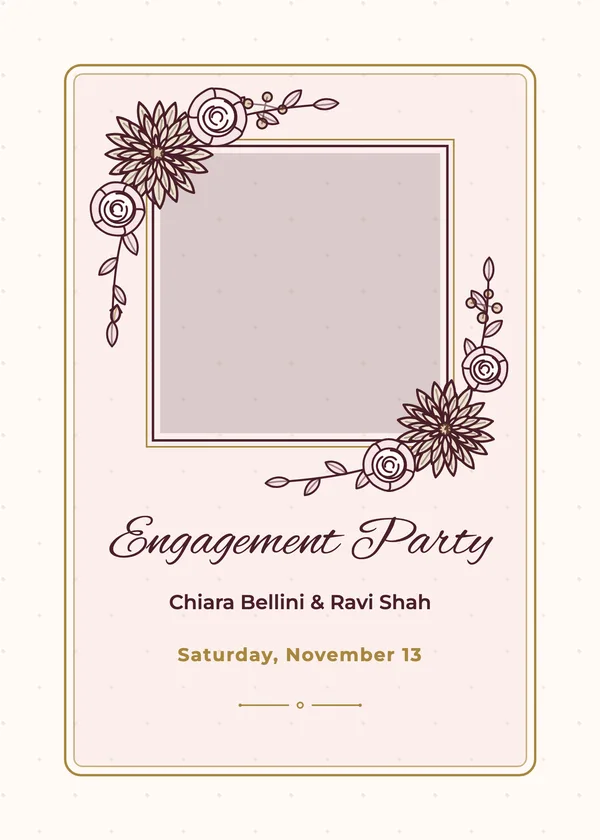 Burgundy Photo — Burgundy Florals engagement invitation with a photo window