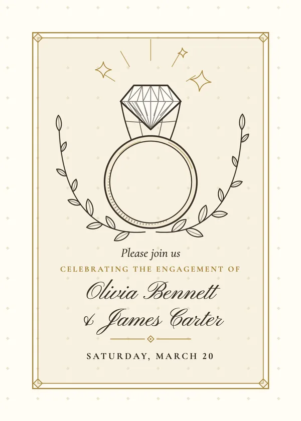 Solitaire invitation in gold & ivory