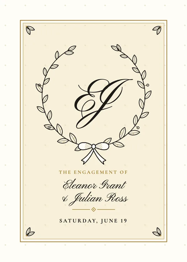 Laurel Crest — Interlaced Monogram engagement invitation
