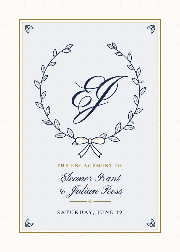 Laurel Crest invitation in navy blue