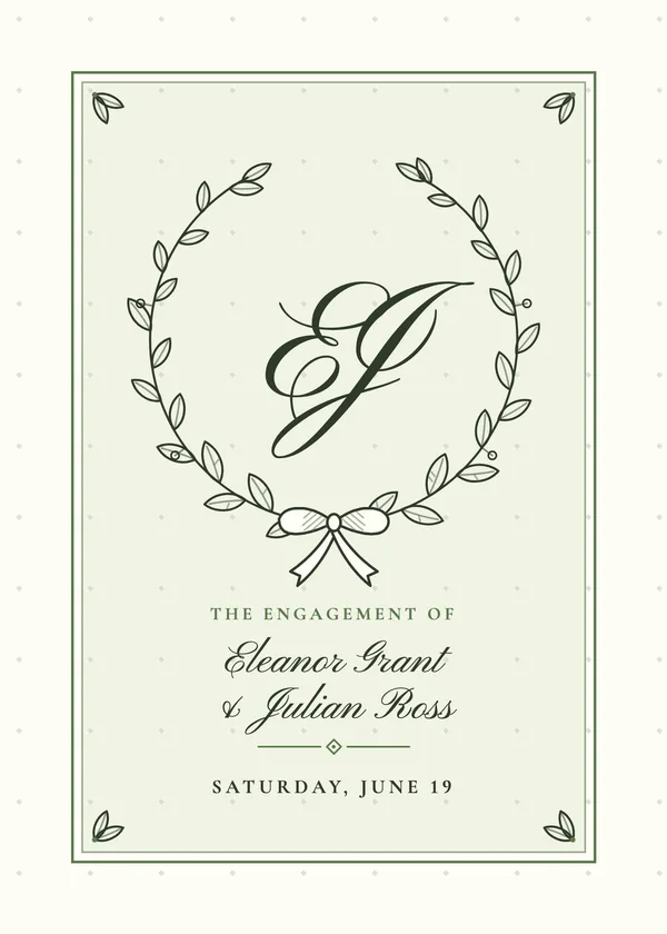 Laurel Crest — Interlaced Monogram engagement invitation