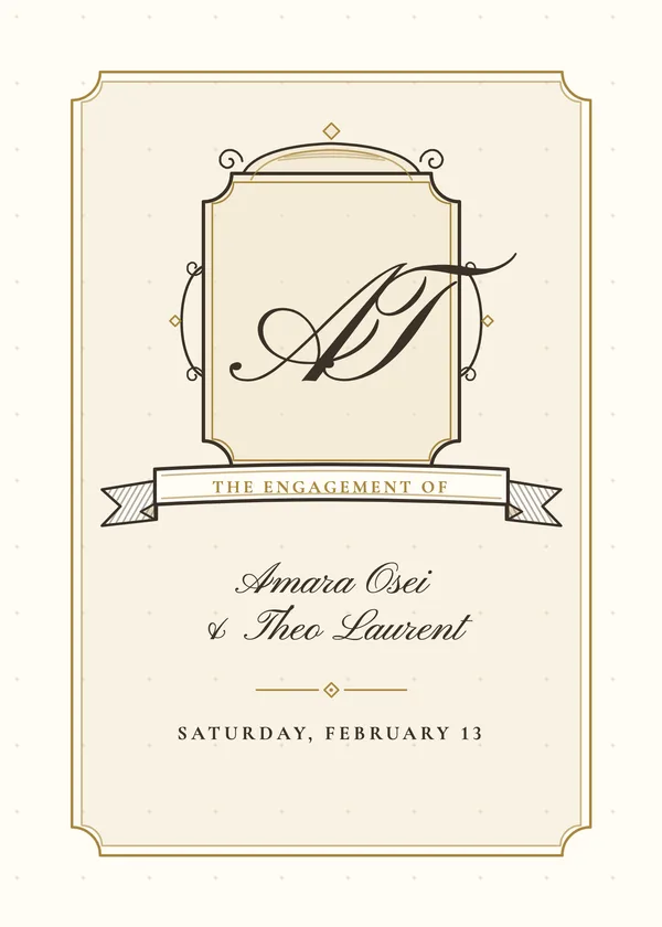 Victorian Cartouche — Interlaced Monogram engagement invitation