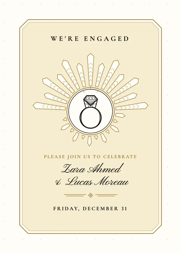 Chevron Sunburst — Jazz Age Deco engagement invitation