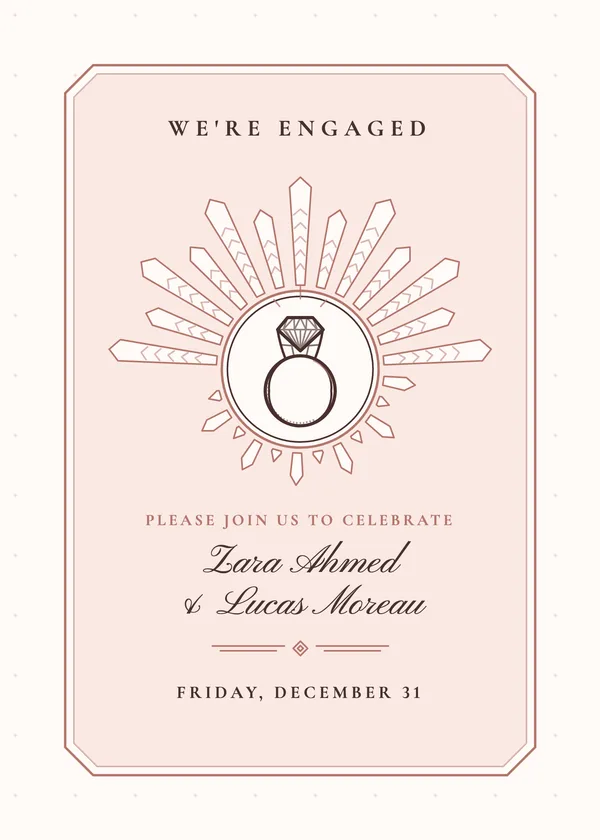Chevron Sunburst — Jazz Age Deco engagement invitation