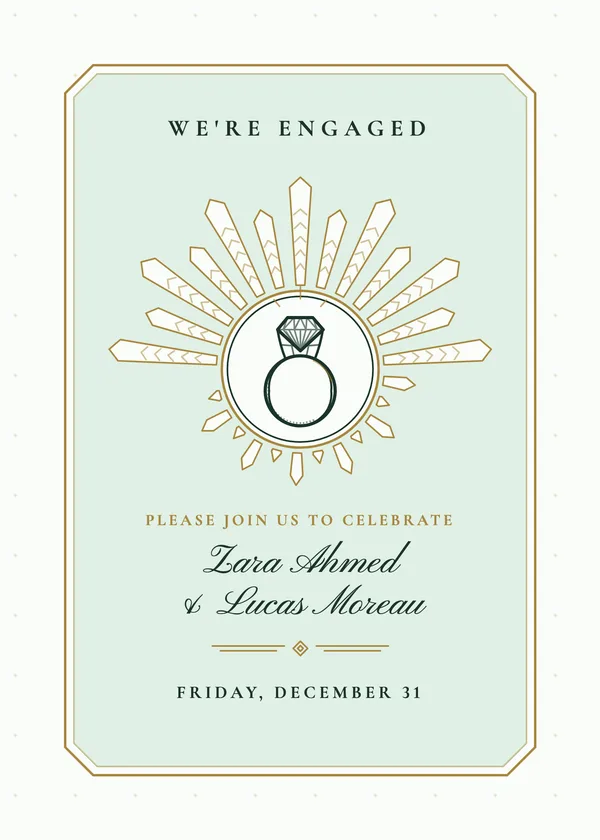 Chevron Sunburst — Jazz Age Deco engagement invitation
