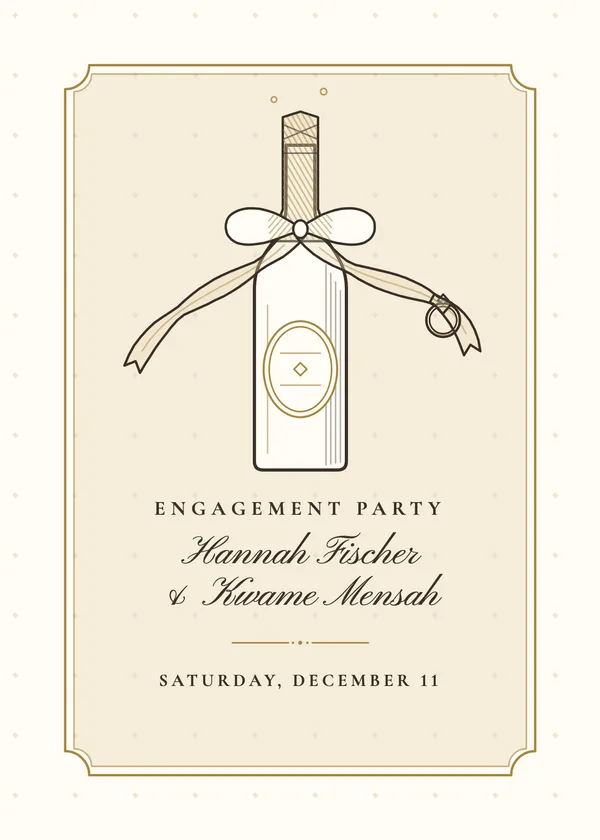 Bottle & Ribbon — Champagne Toast engagement invitation