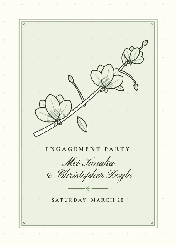 Magnolia Branch — Engraved Garden engagement invitation