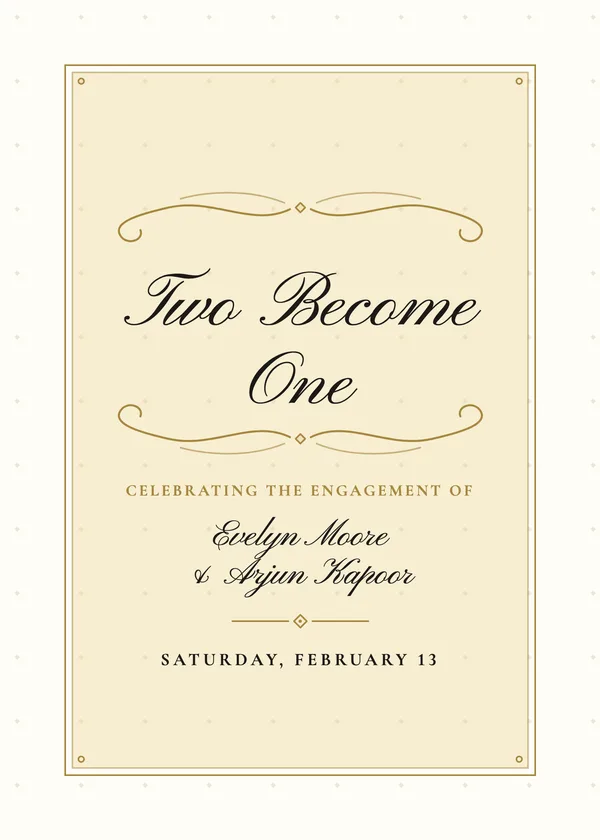 Two Become One — Gilded Calligraphy engagement invitation