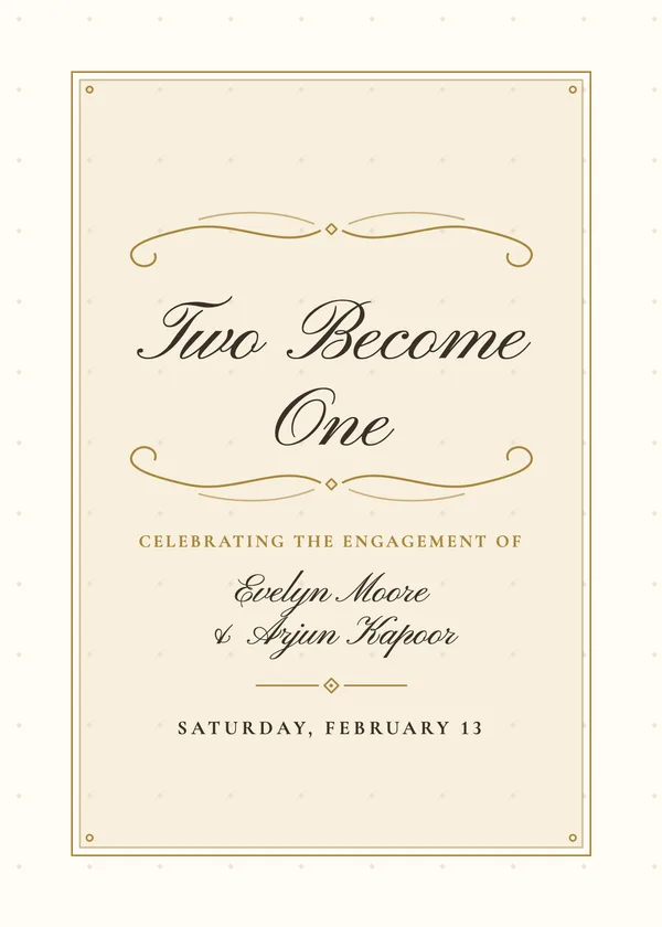 Two Become One — Gilded Calligraphy engagement invitation