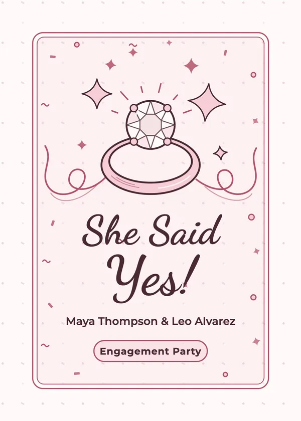 She Said Yes invitation in blush pink