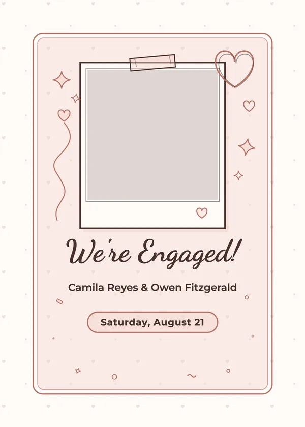 Polaroid — She Said Yes engagement invitation with a photo window