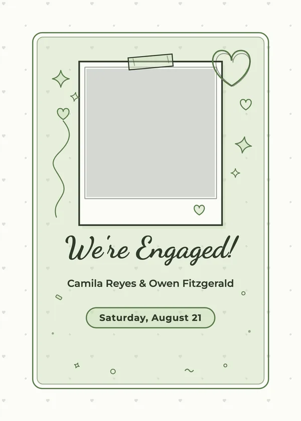 Polaroid — She Said Yes engagement invitation with a photo window