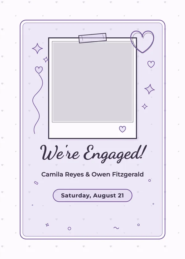 Polaroid — She Said Yes engagement invitation with a photo window