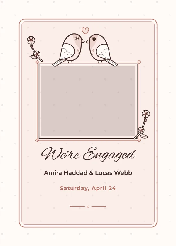 Perched Photo — Love Birds engagement invitation with a photo window