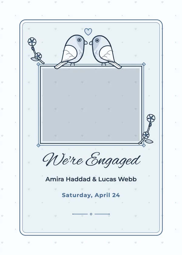 Perched Photo — Love Birds engagement invitation with a photo window