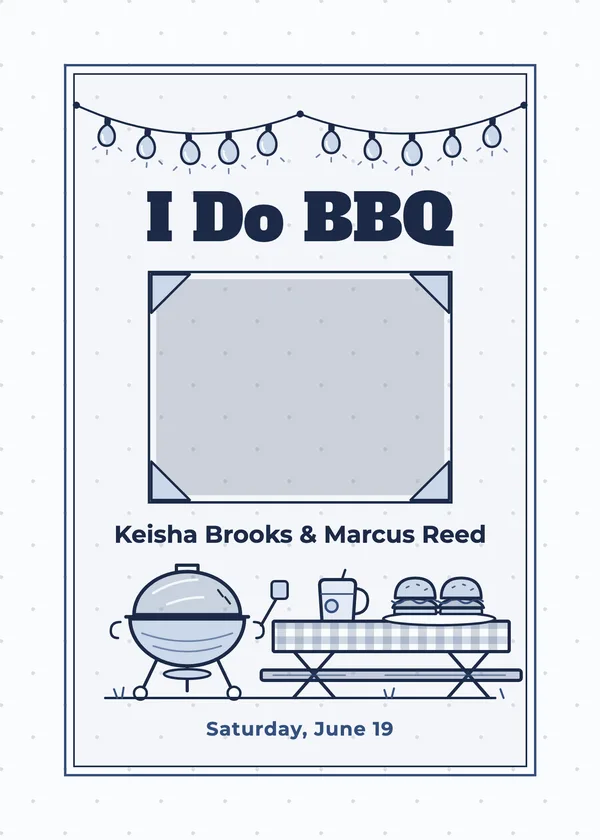 I Do BBQ — I Do BBQ engagement invitation with a photo window