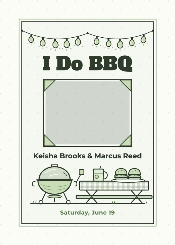 I Do BBQ — I Do BBQ engagement invitation with a photo window