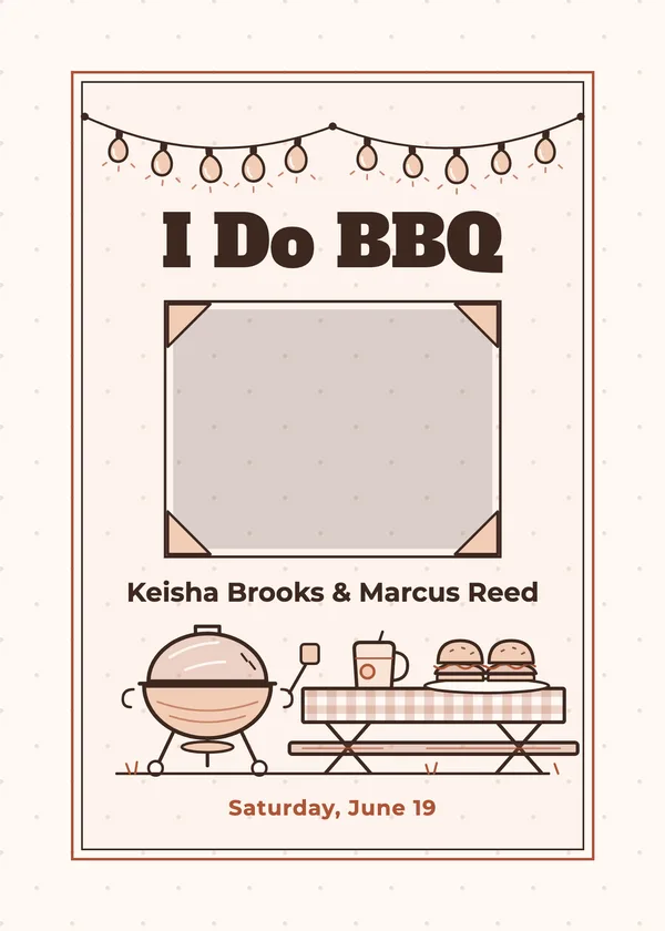 I Do BBQ — I Do BBQ engagement invitation with a photo window