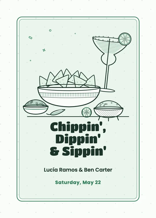 Chips, Dips & Sips — rustic & backyard engagement invitation