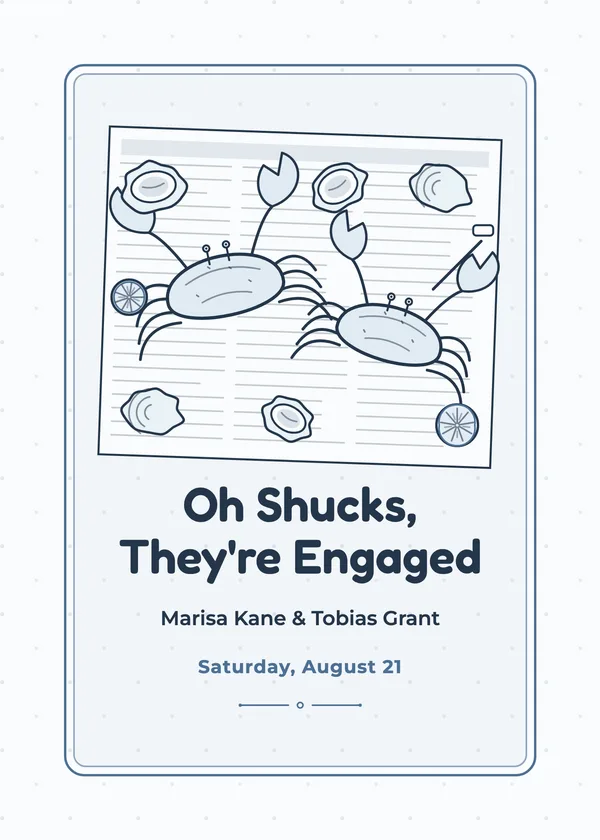 Oh Shucks — Seafood Boil engagement invitation
