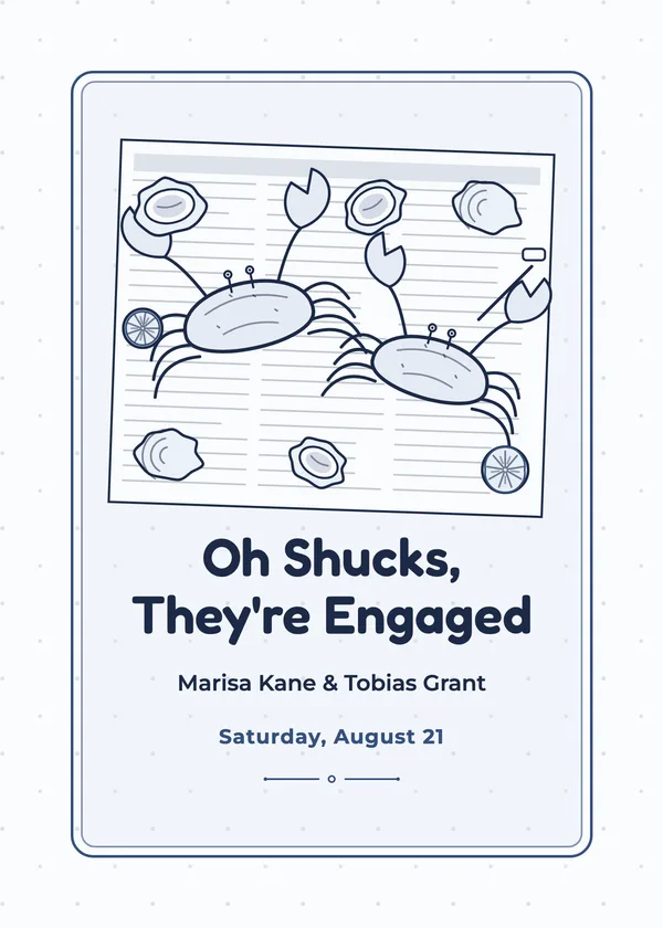 Oh Shucks — Seafood Boil engagement invitation