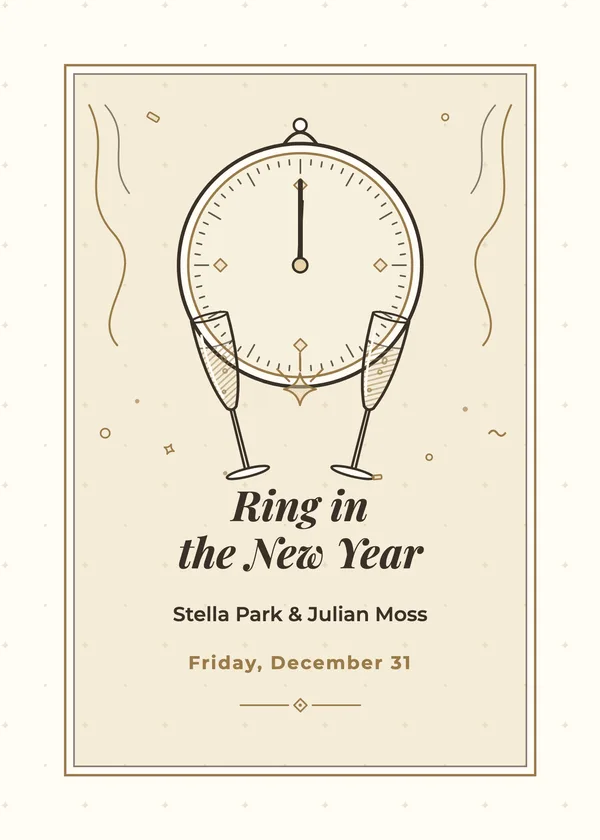 Midnight Clock — Ring in the New Year engagement invitation