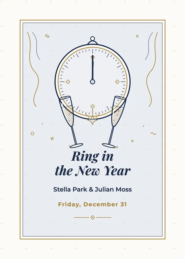 Midnight Clock — Ring in the New Year engagement invitation