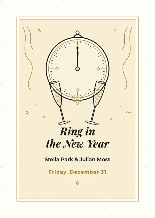 Midnight Clock — Ring in the New Year engagement invitation